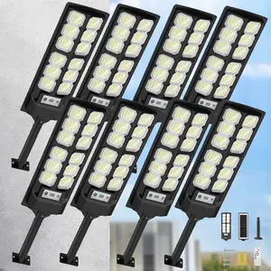 New Solar Street Light Outdoor,  6500K Waterproof Motion Sensor LED Solar Powered Flood Light with Remote Control, Dusk to Dawn Commercial Area Lighting for Outside Parking Lot