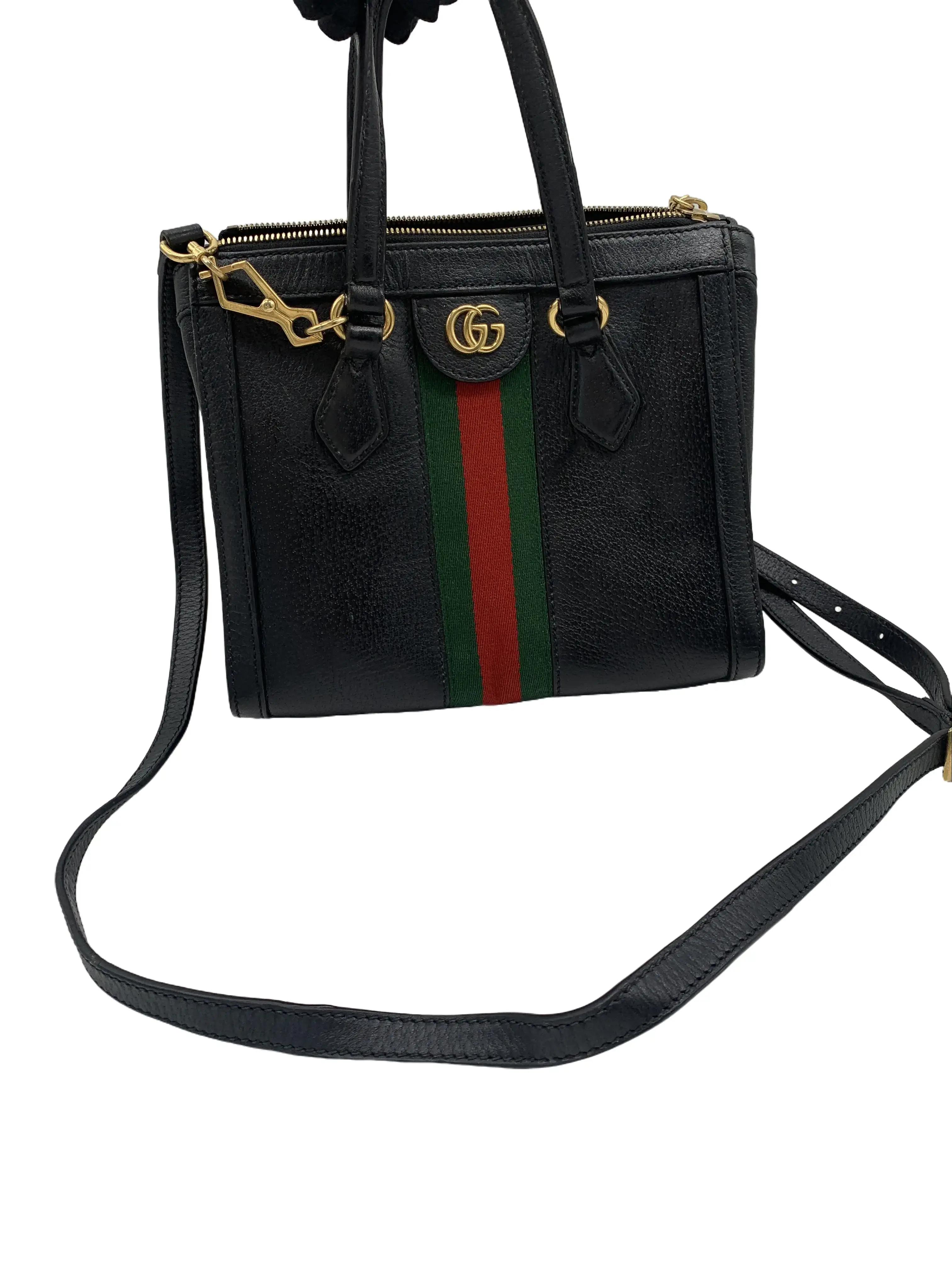 Pre-owned GUCCI Ophidia Black Leather Web Stripe Handbag Crossbody Bag/WJ08101529/1529
