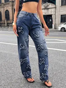 Chicsale Women's Mid Rise Straight Leg Boyfriend Jeans - Rigid No Stretch Denim| Cotton Classic Vintage Fit