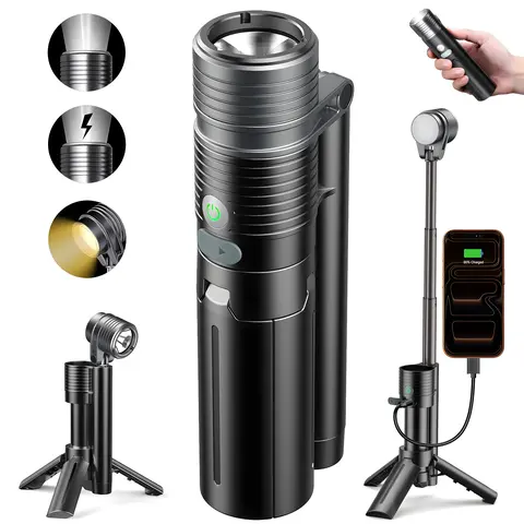 AsFrost Tactical EDC Flashlight - Rechargeable Aluminum Body, 180° Adjustable Flip Head, Magnetic Base, 4500mAh Power Bank, IPX6 Waterproof, Collapsible, Dual-Color 8-Light Modes, Built-In Batteries, 3Hr Charge for Outdoor Camping, Emergency Use