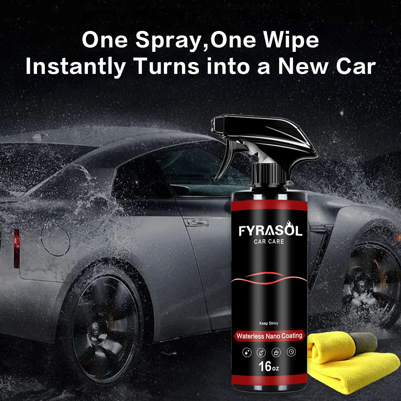 FYRASOL 16oz Waterless Nano Ceramic Coating Spray - 3-in-1 Car Detailing Product with Free Towel for Trucks, Motorcycles & Boats, Car Detailing Products