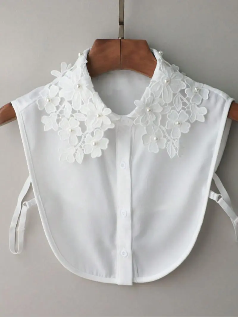 Women’s Detachable Lace Collar, Floral Embroidered Beaded Fake Collar Vintage Elegant Layering Accessory for Sweaters, Dresses, Coats, Blouses, Spring Outfits & Daily Wear