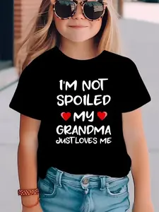 Summer Fashion Girls' Short Sleeve T-Shirt "I'M NOT SPOILED MY GRANDMA JUST LOVES ME" Letter Print “I'M MOM'S FAVORITE(she told me not to tell you)" Kids Boys And Girls T-shirt 100% Cotton Crew Neck Short Sleeve For Outdoor