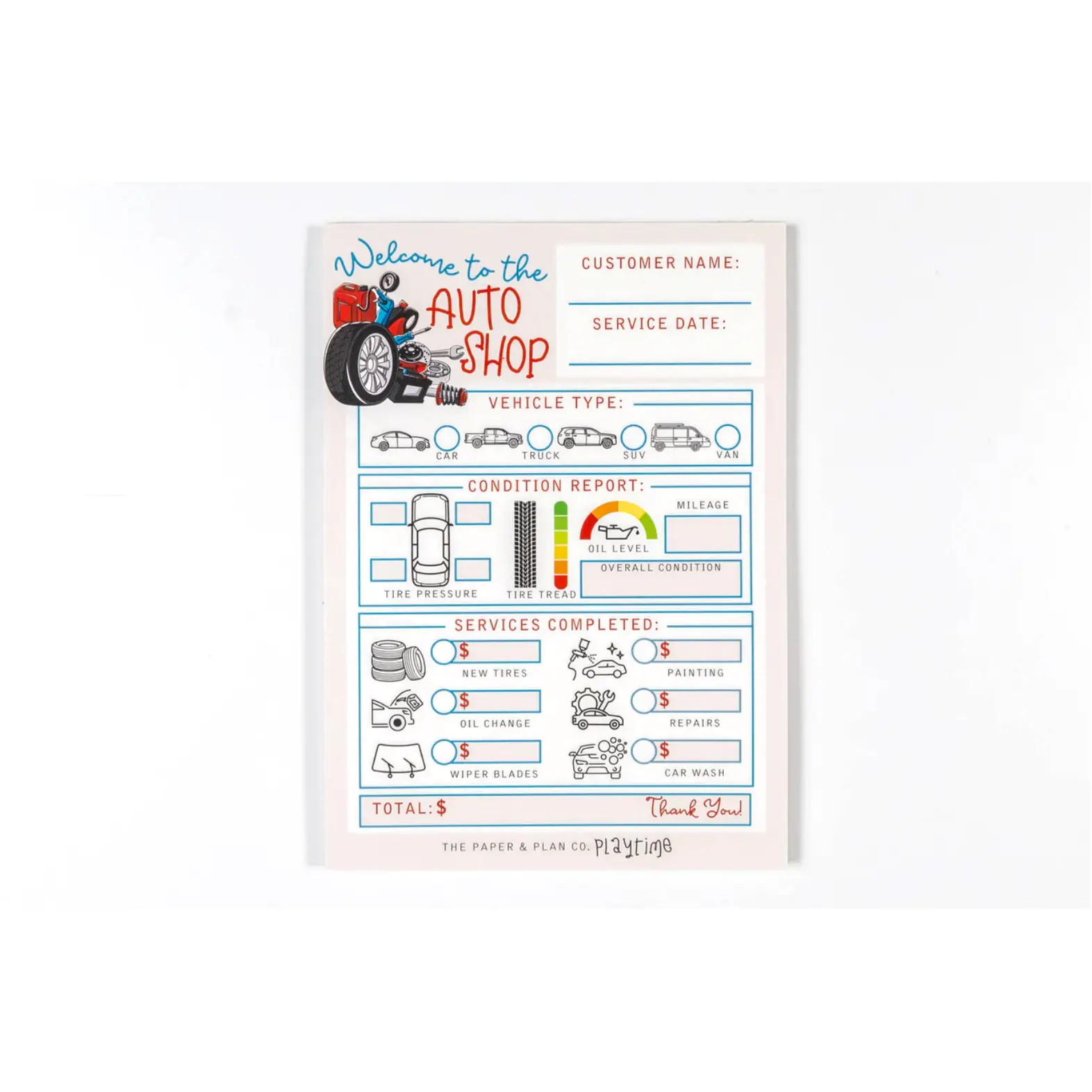 Kids' Auto Shop Pretend Playtime Pad Notepad, 5x7 in, 50 Sheets, Car Enthusiasts' Imaginative Play Kids Learning Materials
