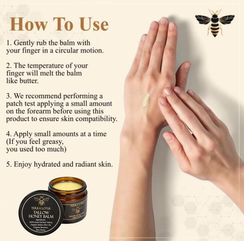 Organic Grass-Fed Beef Tallow Balm with Raw Honey - Handmade All-Natural Moisturizer for Soft, Smooth, Radiant Skin