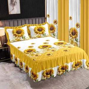 Sunflower Bedding Set 7 Piece Yellow Floral Design Comforter & Pillowcases for Bedroom Decor
