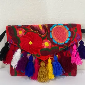 Colorful Floral Embroidered Clutch with Tassels and Vibrant Tassels for a Stylish Look