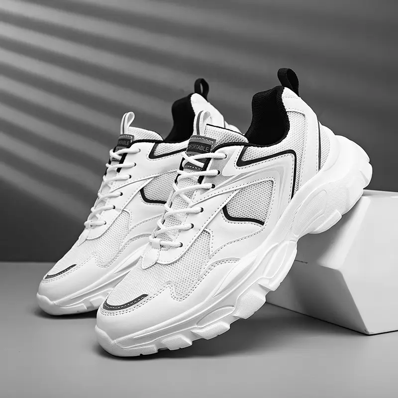 Men's Fashion Platform Sneakers - Breathable mesh and durable EVA soles, shock-absorbing running shoes with EVA insoles, suitable for all seasons of casual and sports wear White