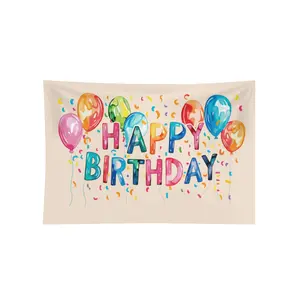 Happy Birthday Indoor Wall Tapestry, Birthday Balloons Banner, Reusable Party Backdrop for Kids, Adults, Home or Office, Celebration Decor