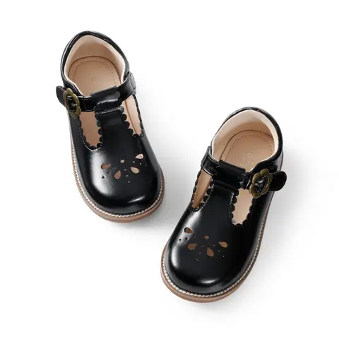 DREAM PAIRS Girls' T-Strap Mary Jane Faux Leather Flats - 3-8 Years Toddler/Little Kid School Uniform Shoes, All Seasons Round Toe Wide Fit Ballet Flats