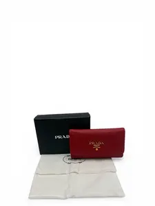 Pre-owned PRADA SAFFIANO LEATHER Small Leather Goods RED SAFFIANO KEY HOLDER