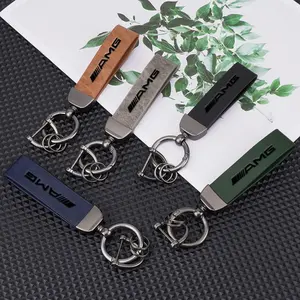 High Grade Leather Keychain, Car Logo Keyring Accessories, Compatible with Mercedes Benz Amg W204 W205 W211 W212 W213 W176 Gla Cla