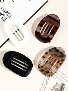 4pcs leopard print flat round hair clip suit, strong duckbill design, bendable radian, retro style hair accessories tools, back of the head flat plate hair clip does not point the head duckbill clip, daily modeling and gift selection