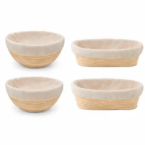 Sourdough Banneton Proofing Basket Set 9 Inch Round and 10 Inch Oval Bread Proofing Baskets with Linen Liners