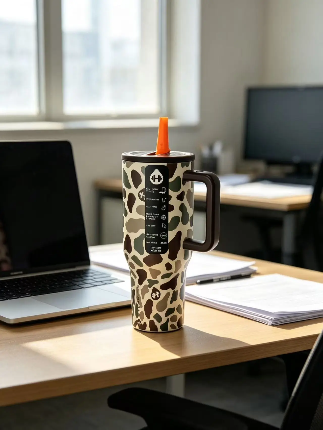 HydroJug40oz Vacuum Flask - Stylish Vintage Camo Cow Print, Portable Drinkware for Office Workers & Outdoor Enthusiasts, Thoughtful Father's Day Gift for Men & Women Water Bottles Water Bottles Bottled Mug Tumbler