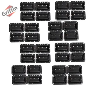 32 PACK -  Metal Flip Speaker Cabinet Handles for Rack Road Flight Trunk by GRIFFIN | Spring Loaded Flush Pull with Black Grip Rubber Padding for Chest Carry Case | DJ PA Pro-Audio Stage Gear Parts