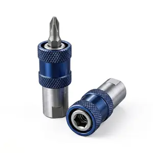 1/4-Inch Hex Shank Quick-Change Drill-to-Screwdriver Adapter — Blue/Silver Two-Tone, Knurled Grip, Ultra-Secure Hold — Compatible with Electric Drills