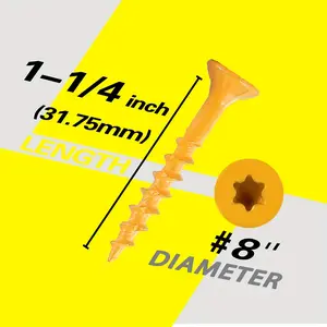 Multi-Size Deck Wood Screws (Sizes 8, 9, 10), 100-Pieces, Anti-Corrosion Coat Epoxy Finish, Hex-Star Heads, Yellow Flat Head, for Outdoor Decking Use