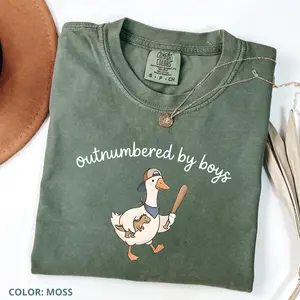 Comfort Colors Outnumbered By Boys T-Shirt, Silly Goose Boy Mom Tee, Funny Mother's Day Gift, Baseball Mama Tshirt, Retro Boy Mama, Chaos Coordinator