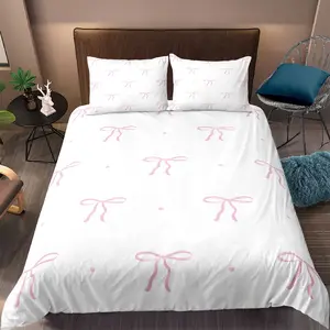 Cute Bowknot Print Bedding Set, Soft Durable Polyester Sheet Set, Includes Pillowcases, Perfect Gift for Kids & Adults, Duvet Set