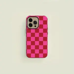 Pink and Red Checkered Case - Durable, Suitable for IPhone 16, 15, 14, 13 Pro Max
