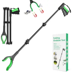 52" Long Tool, Foldable Pickup Tool with & 360 °   Rotating Anti-Slip Jaw, Extension Trash Picker for Indoor &