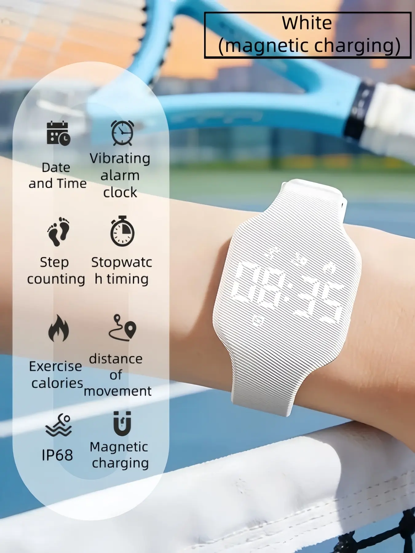 New Unisex Multifunctional Magnetic Charging Minimalist Digital Sports Watch with a soft silicone strap and IP68 water resistance. Features a stopwatch, pedometer, alarm, and calorie counter. Perfect as a holiday gift and suitable for any occasion.