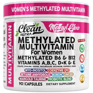 Clean Nutra Women’s Methylated B6 & B12, Vitamins A B C D+K & E, Myo-Inositol, CoQ10, Betaine Anhydrous, Omega-3s, Probiotics & More for Energy Hormone Balance & Wellness Capsules – Methyl Glow