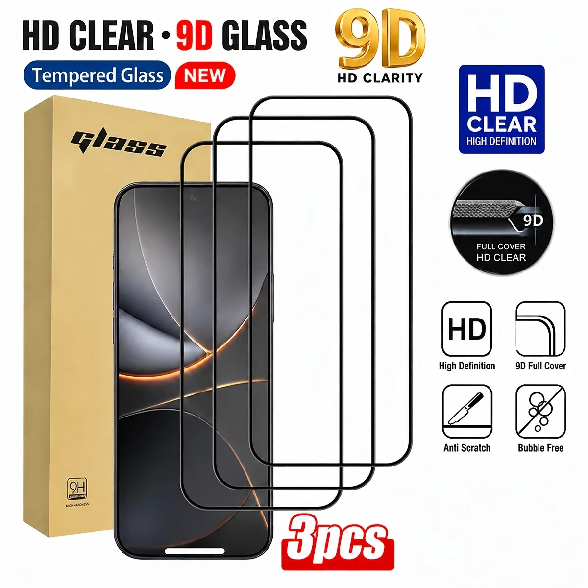 3 Pack Tempered Glass Screen Protector, 9H Hardness Scratch Resistant, HD Clear Anti-Fingerprint Protective Film, Compatible with iPhone 18 Pro Max, 18 Pro, 17 Pro Max, 17e,16e,16 Plus, 15, 14, 13, 12, and 11