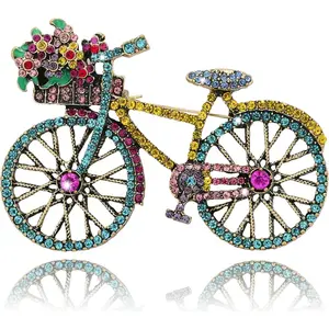 Rhinestone Creative Bicycles Brooch Pin for Women Retro Elegant  Blue Brooches Pins Classic Wedding Fashion  Accessories
