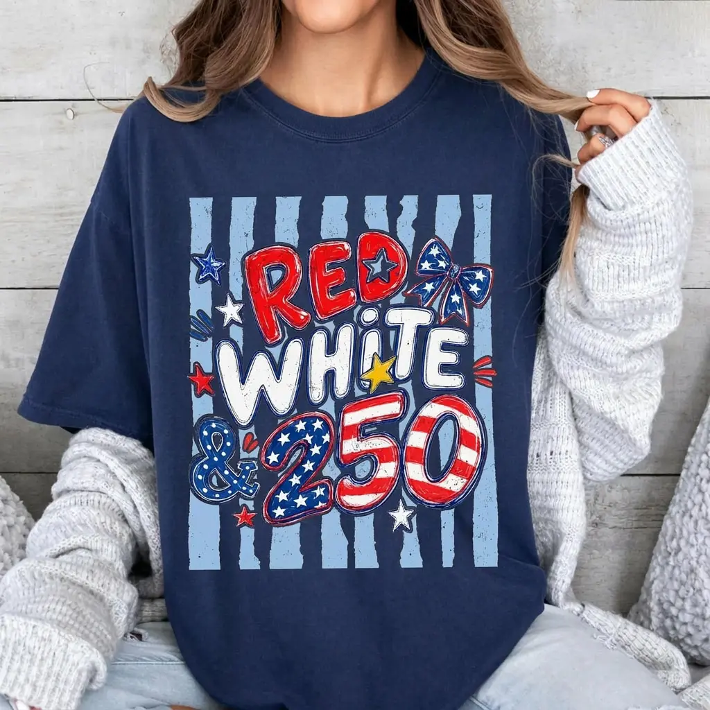Comfort Colors 250th Anniversary Shirt, Red White and 250 Tee, 4th of July Shirt, Preppy Patriotic Tee, USA America Shirt, Flag Tshirt