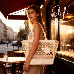 Hollow Out Vegetable Basket Bag PVC Wash Basket Hand Held Single Shoulder Fashionable Leisure Satchel for Shopping Storage and Gifting