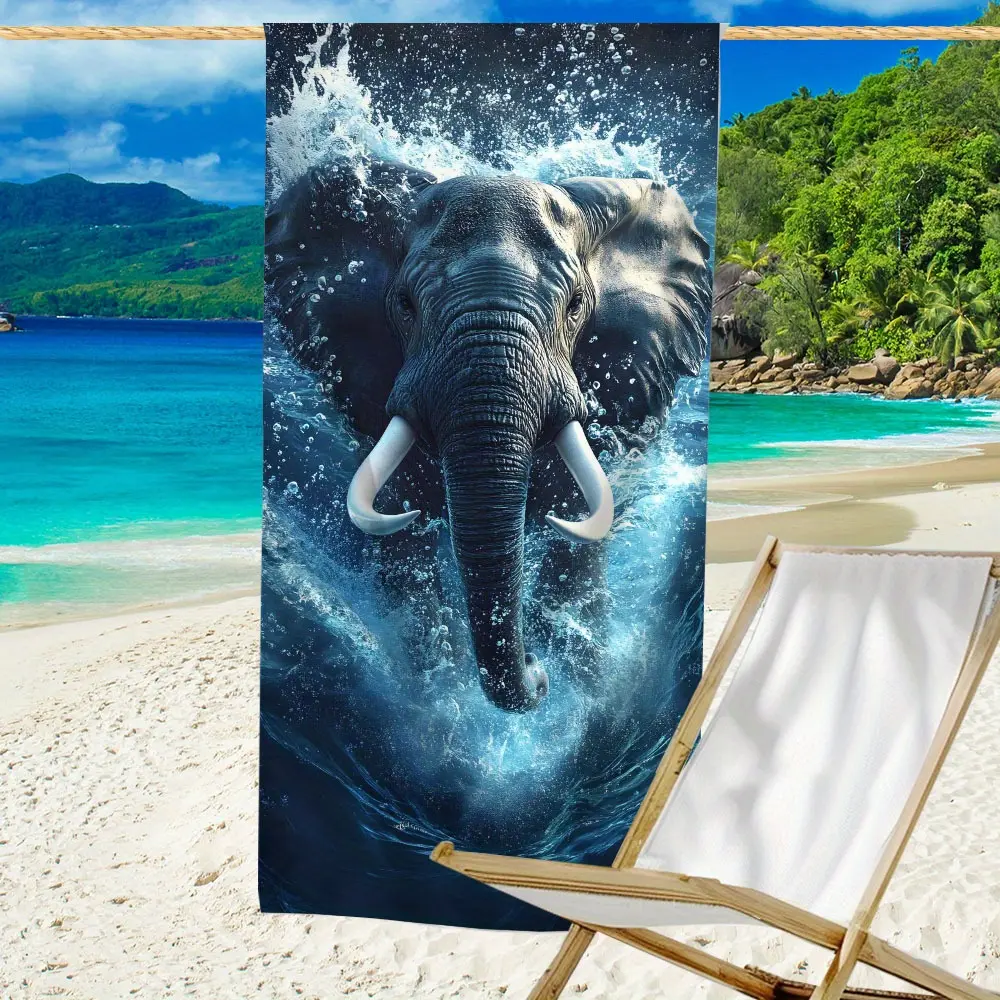 1pc Elephant Print Microfiber Beach Towel |   Ultra Absorbent & Quick-Drying |   Lightweight, Soft, Oversized Beach Blanket |   Perfect for Beach, Pool, Yoga, Travel, Camping & Outdoor Activities, Holiday Gift