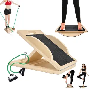 3-in-1 Adjustable Wooden Slant Board,  Board & Resistance Band  5 Incline Angles  Stretch Board for  Stretching, Squats, Physical   Anti-Slip Surface, Portable, Metal Hook