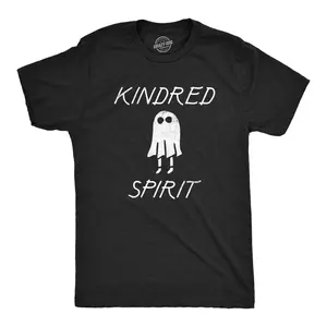 Mens Kindred Spirit T Shirt Funny Spooky Halloween Ghost Joke Tee for Guys Mens Funny T Shirts Cool Vintage Fashion T-Shirt Gift Classic Menswear Halloween Apparel for Men Funny Sarcastic Short Sleeve Novelty Black -