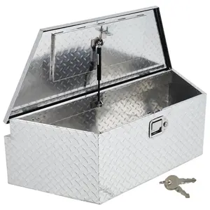 GARVEE Heavy Duty Aluminum Trailer Tongue Boxes - 33" & 39" Sizes, Lockable Tool Storage with Diamond Plate Design, Waterproof for Pickup Trucks and RVs, Available in Black and Silver Colors.