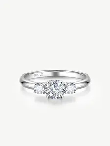 Lab Grown Diamond Three-Stone Engagement Ring in Sterling Silver 0.5-1 Carat Main Stone Promise Anniversary Wedding Ring for Women (0.7-1.2 Ct. Tw.)