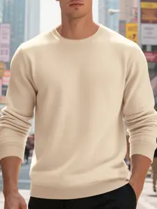 Men's Winter Fleece Lined Crew Neck Long Sleeve Sweatshirt, Fitted Classic Style Plain Casual Commuter Top, Warm & Comfortable Outerwear Menswear