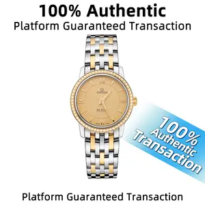 Omega De Ville Series 424.20.27.60.08.001 Watch with Aftermarket Diamond Bezel 27mm Yellow Dial Two-tone Quartz Movement WHT027104