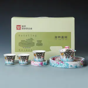 Large Ceramic Gaiwan Kung Fu Tea Set with Lid Blue-and-White Tea Bowl Set in Elegant Dragon Design Gift Box