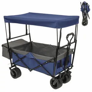 480Lbs Collapsible Wagon with Canopy,Wagon Stroller with 7" All-Terrain Wheels, Lightweight Foldable Wagon, Large Capacity for Camping, Shopping, Sports, and Garden Use, Dark blue with mosquito net