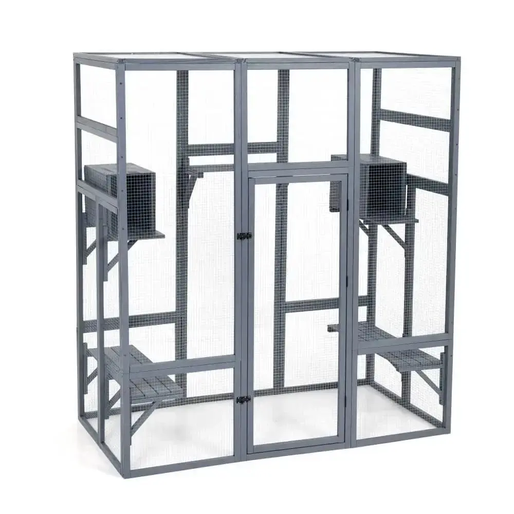 Coziwow 62″L Walk-In Wooden Cat Enclosure