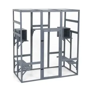 Coziwow 62″L Walk-In Wooden Cat Enclosure