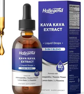 Kava Kava Root Extract Liquid Drops, 5 in 1 Blend with Ashwagandha, Lemon Balm, L-Theanine, Kava Tincture Supplement for Stress Relief, Sleep, Brain Health, 2 Fl Oz