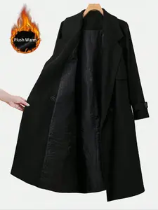 Plus Size Women's Long Woolen Coat Jackets with Wide Belt, Thickened Fabric, Elegant Design, Perfect for Fall & Winter Fashion