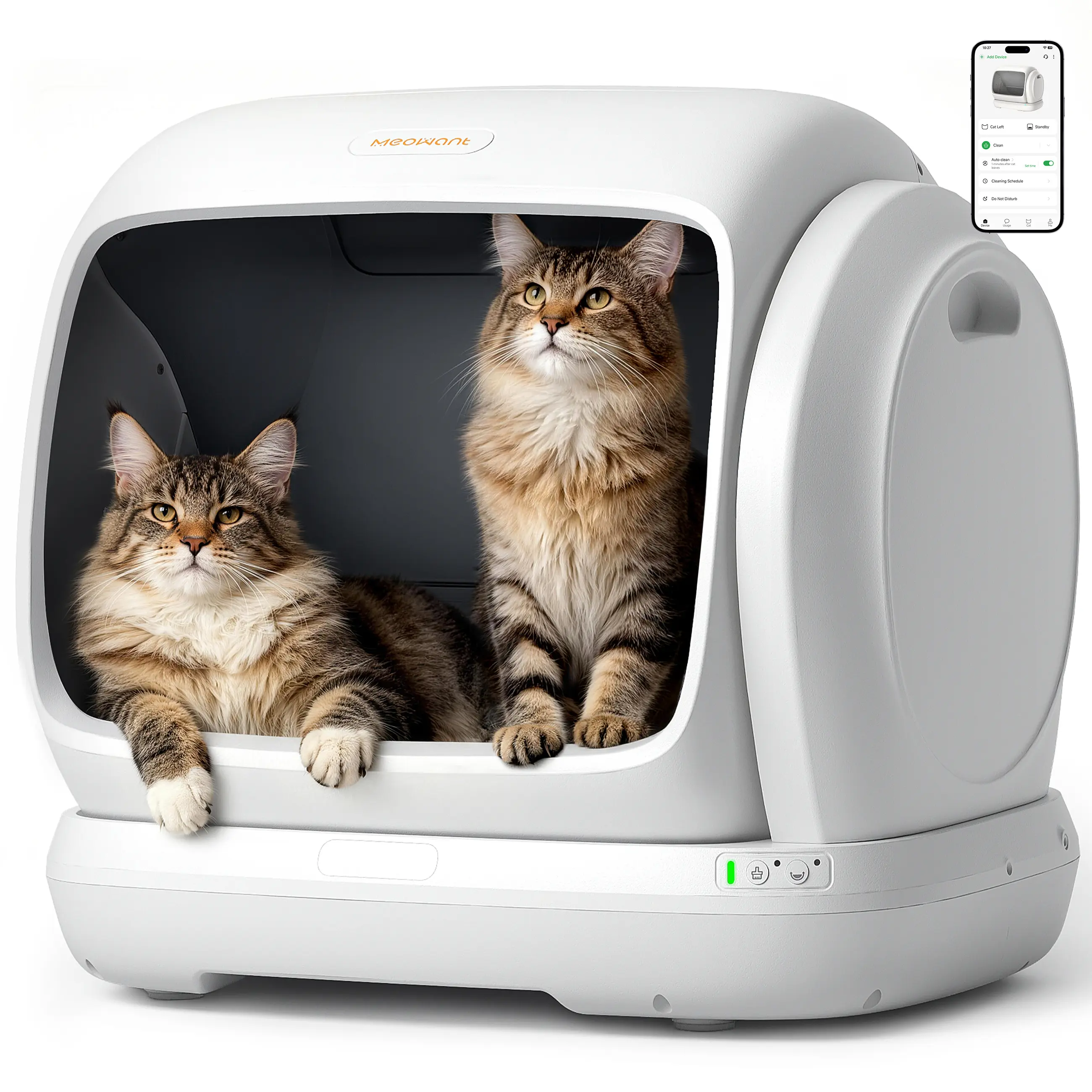 Meowant Extra-Large Automatic Smart Litter Box - 106L Low-Entry Model with Safety Anti-Pinch Sensor, APP Control, Odor-Free Mat, Odor-Free Liner, 10.2kg Weight, 3 Drainage Holes, 6.7L Capacity for Pet Lovers, Summer Use