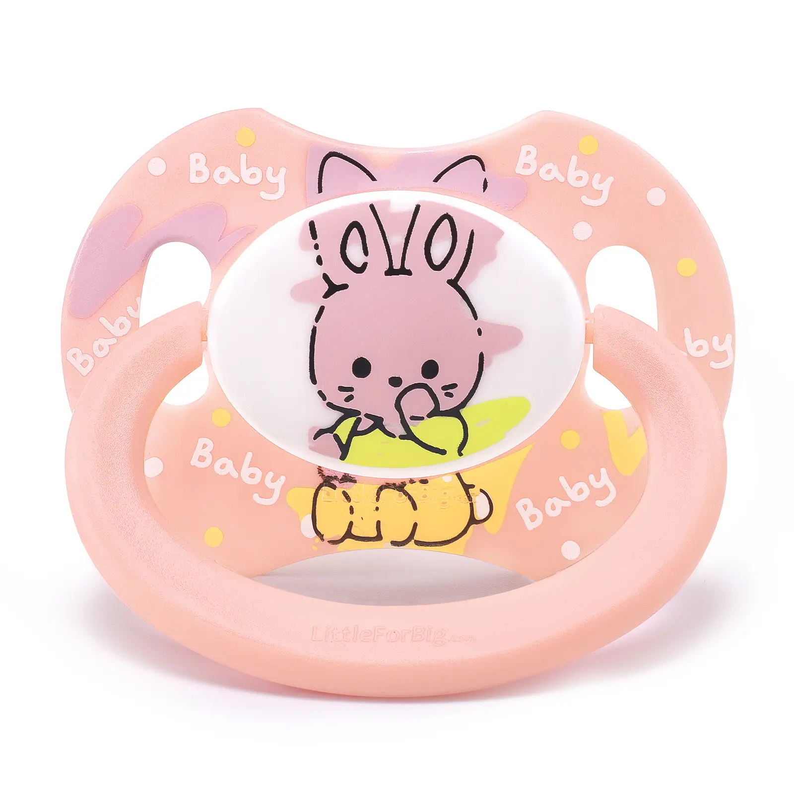 LittleForBig Generation-2 Bigshield Shape Pacifier - Cute Bunny Print, Removable Modular Parts, Customizable Oversized Button, Playful Look DIY Collectible