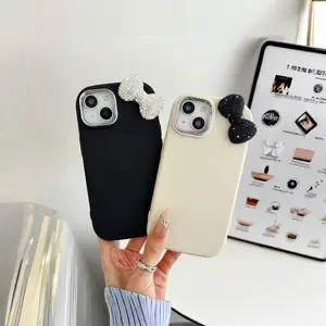 Cute Bow Decor Glitter Phone Case, Rhinestone Decor Shockproof Phone Protective Cover, Smartphone, Phone Accessories Compatible with iPhone 15 14 13 12 11 Plus Pro Max & Samsung S21-S25 Series, Casing, Protection