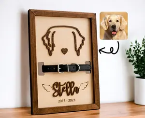 Memorial Pet Collar Frame | Dog Ear Framed Art | Pet Loss Sympathy Gift | Cat & Dog Remembrance Keepsake | Pet Collar Holder | Bereavement Gift Idea, 2 layered