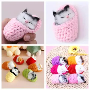 1 Cute Sleeping Cat Plushie - Soft Knitted Sweater Design Desktop Decor, Perfect for Parties and Holidays, Realistic Cat Figurine, Home Decor/Kitchen Accessory/Doll Ornament, Random Color Available, Adorable Kitten Plush Toy, Slipper Cat Plushie